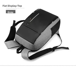 Close-up of gray business backpack featuring breathable honeycomb mesh on shoulder straps
