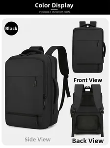 Multi-angle view of black business laptop backpack showing front side and back padding
