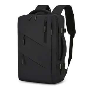 Large black business laptop backpack with water-resistant fabric and ergonomic straps