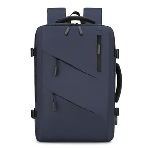 Large capacity navy blue business travel laptop backpack with multi-functional pockets