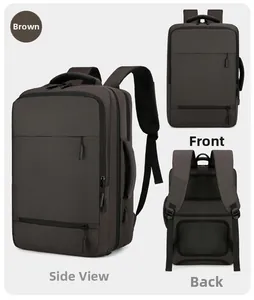Detailed multi-angle views of a brown professional business laptop backpack for men