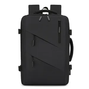 Modern black water-resistant business backpack with multi-pocket storage and top handle