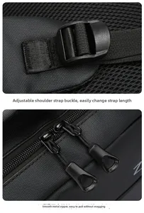 Detail of adjustable breathable mesh shoulder straps and smooth dual metal zippers on backpack