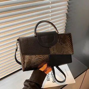 Sac à Main pour Femme en Cuir PU avec Motif Crocodile et Serpent Sac à Bandoulière Grande Capacité Pochette de Soirée Vintage