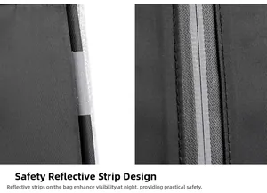 Detail of high-density nylon laptop backpack showing silver reflective safety strips