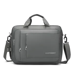 Waterproof dark grey business briefcase and laptop messenger bag with multiple compartments