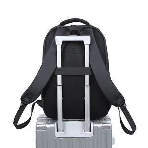 Black travel backpack for men with luggage strap on suitcase handle for business travel