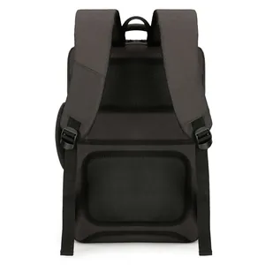 Ergonomic back view of a large capacity business backpack with breathable mesh padding