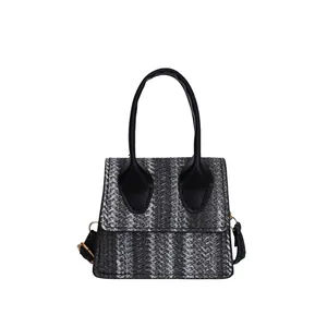 Elegant woven texture small square handbag with round handle and shoulder strap