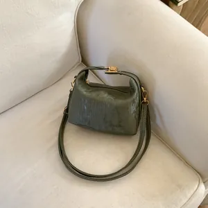Modern Minimalist Vertical Texture PU Leather Small Square Bag Women Vintage Gold Lock Handbag Shoulder Crossbody Bag
