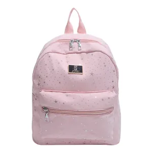 Pink casual backpack for women featuring silver star patterns and large capacity design
