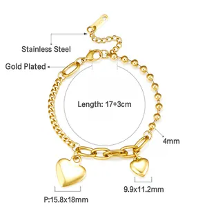 Détail des pendentifs coeur plaqués or 18k avec dimensions précises indiquées en mm