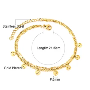 Zweilagiges 18k vergoldetes Edelstahl-Fußkettchen mit Spiral-Anhängern für Damen