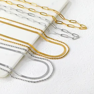 Double Layer Stainless Steel Necklace For Women 18K Gold Plated Herringbone Rope Chain Minimalist Paperclip Link Jewelry