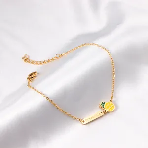 Bracelet à Breloques Fruits Nourriture Mignon Pour Femmes Acier Inoxydable Plaque Or Émail Ananas Tomate Bijoux Cadeau