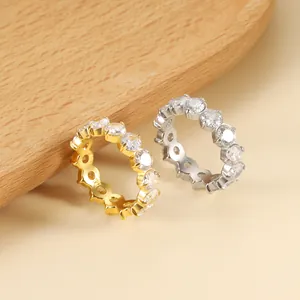 Luxe 18k gold and silver stainless steel rings with full circle pavé zircon stones