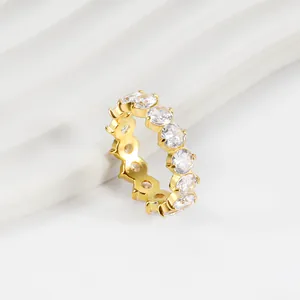 Elegant 18k gold plated stainless steel ring with full circle round zircon pavé setting