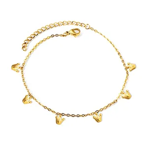 Minimalistisches 18k Gold Fußkettchen mit sechs Kronen-Anhängern und verstellbarem Verschluss
