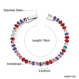 Detalles de la pulsera tennis de acero inoxidable chapada en oro 18k con piedras de colores