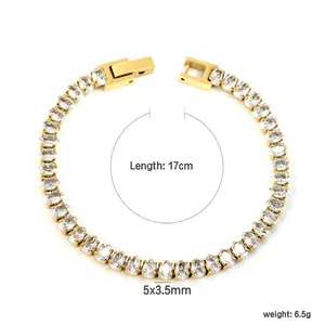Detalle de pulsera tennis de oro 18k con info de 17cm de longitud y 6,5g de peso