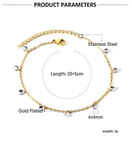Detailed product parameters of gold-plated stainless steel anklet with cubic zirconia