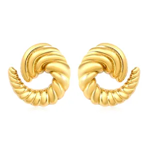 Gepolijste gouden ovale oorringen met vintage spiraaltextuur voor damesmode