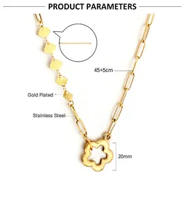 Détails du pendentif fleur en acier inoxydable plaqué or 18k avec mesures de chaîne