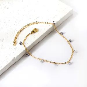18k gold plated stainless steel anklet with multi-color cubic zirconia and lobster clasp