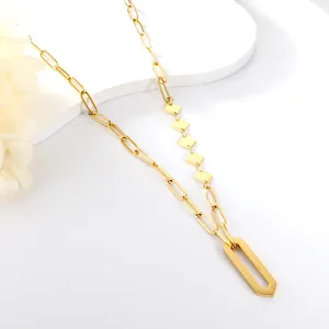 Collier en acier inoxydable plaqué or 18k avec une chaîne trombone et un pendentif hexagone