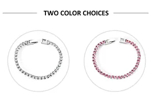 Close-up of 2-3mm stainless steel tennis bracelets with white and pink cubic zirconia