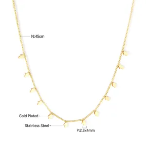 Detail of gold plated stainless steel necklace with small Hamsa Hand charms 45cm