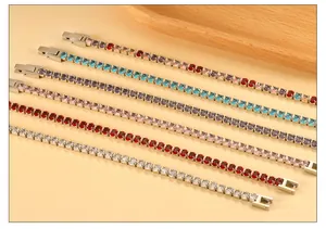 Detail of 2-3mm tennis bracelets with colorful zircons and secure insertion clasp