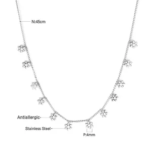 Detailed view of stainless steel necklace with 4mm snowflake pendants and 45cm chain