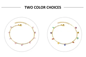 Detail of 18k gold plated bracelets with pink and multicolor gemstones and lobster clasp