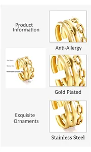 Detailed view of 10mm gold plated stainless steel ring featuring an adjustable layered design