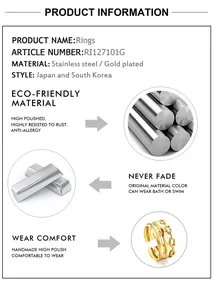 Detailed specs of the triple-layered 18k gold plated stainless steel adjustable ring