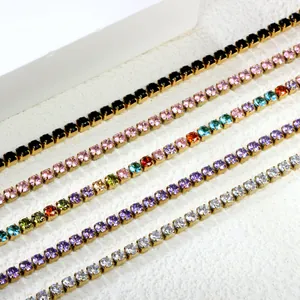 2-3mm gold plated tennis bracelet with colorful cubic zirconia in classic 4-claw setting