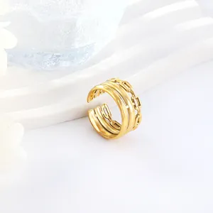Minimalist 18k gold plated stainless steel layered ring with adjustable open design