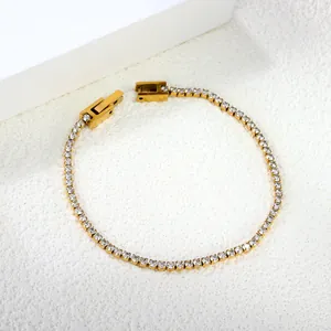 Elegant 2-3mm gold stainless steel tennis bracelet with sparkling cubic zirconia crystals