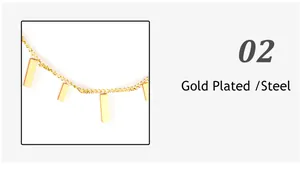 Detailed close-up showing the gold plated steel texture of this rectangular pendant necklace
