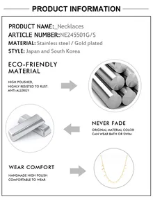 Detailed view of polished gold plated stainless steel necklace with anti-rust features