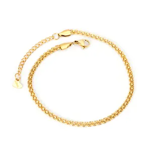 18k vergoldete Edelstahl Fußkette mit Herzanhänger und Karabinerverschluss für Damen