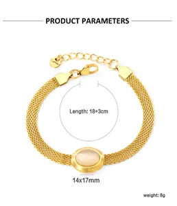 Details des 18k Gold-Mesh-Armbands mit Katzenaugenstein und 18+3cm Längenangaben