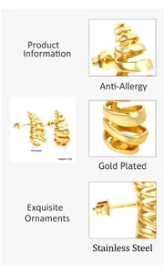 Dettagli tecnici degli orecchini a spirale in acciaio inossidabile placcato oro 18k anallergico