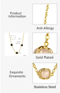 Detail of square opal pendant necklace with 42+5cm length and anti-allergy gold plating