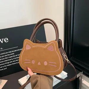 Sac à Main Mignon en Cuir PU Forme Chat Pour Femmes Filles Mode Broderie Mini Petit Sac à Bandoulière Quotidien Décontracté
