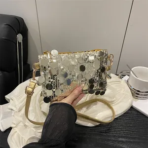 Women Shiny Sequin Crossbody Bag Paillette Small Square Shoulder Bag Metallic Party Clutch Evening Handbag Gold Silver Fashion Pouch