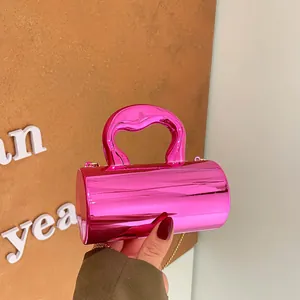 Mini Cylinder Acrylic Handbag High Shine Mirror Finish Metal Look Chain Crossbody Bag Urban Style Party Evening Purse For Women