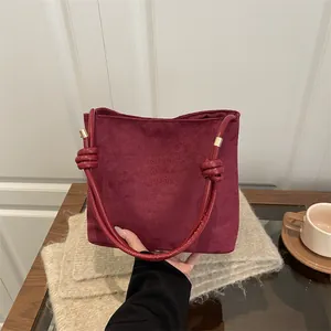 Damen Retro Wildleder Beuteltasche Mode Knoten Griff Schulter Umhängetasche Große Kapazität Pendeln Minimalistische Handtasche