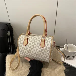 Women Triangle Boston Bag Casual Shoulder Crossbody Handbag Fashion Large Capacity Pillow Bag With Red Edge Oil Detail